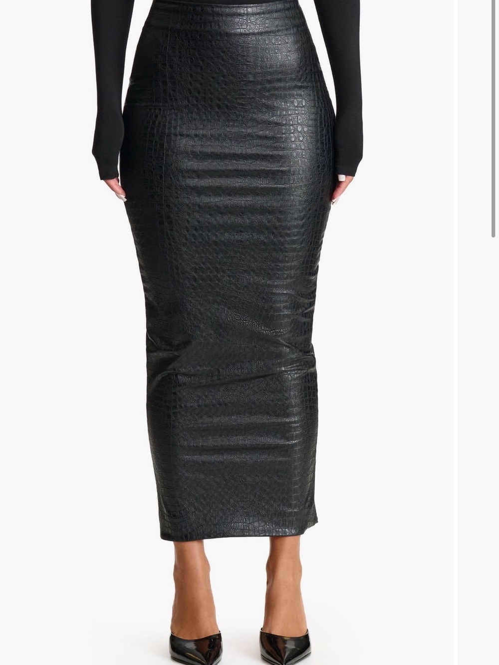 naked wardrobe Black Croc-Embossed Midi Pencil Skirt - Picture 6 of 9